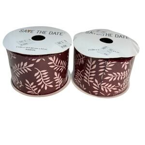 (2) Save the Date Wire Ribbon Purple Fern Plum 2.5in x 15 ft Polyester